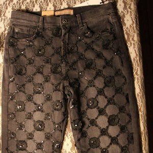 Black embroidered sequin Jeans